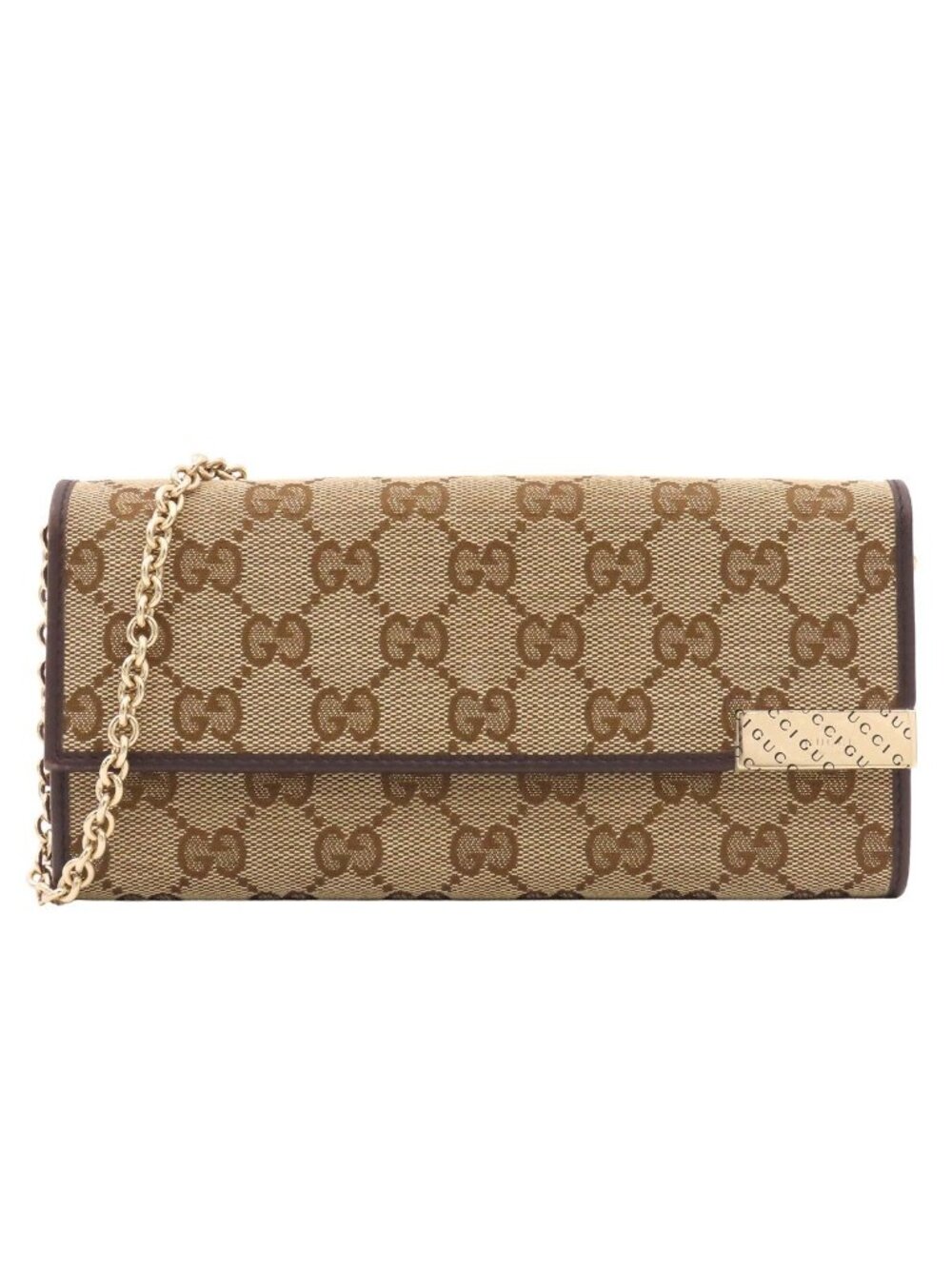 Gucci Chain Wallet Shoulder Bag Brown GG Canvas Leather